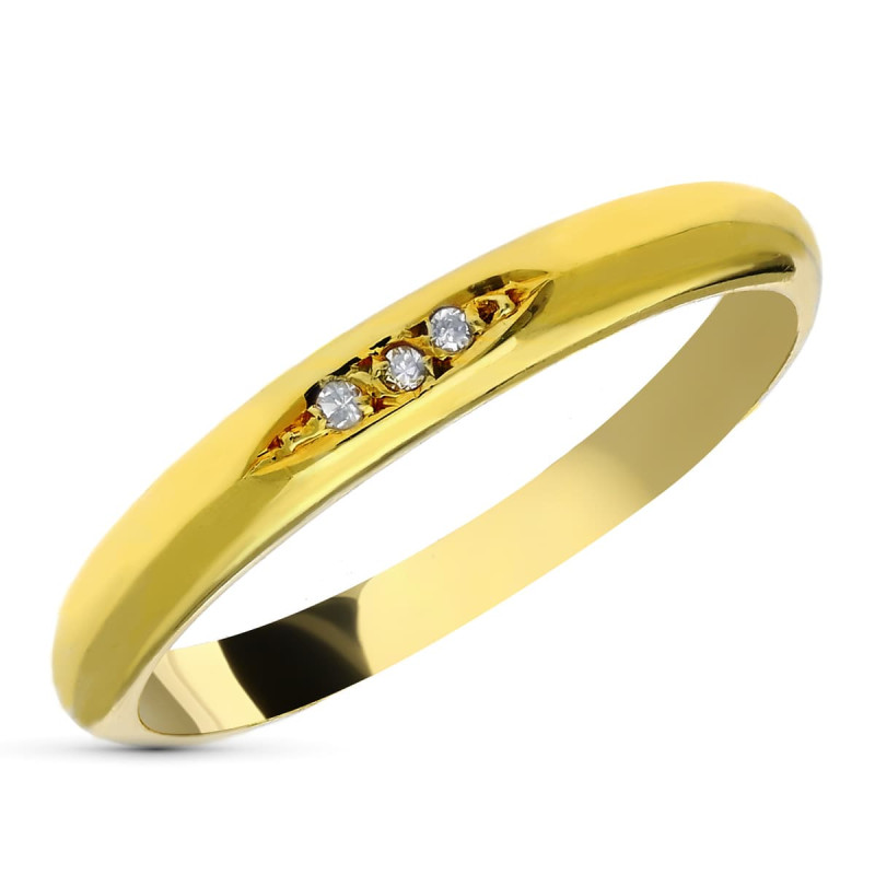 18K ALIANZA ORO AMARILLO 3 DIAMANTES TALLA BRILLANTE 0.06 QTS. VS-H