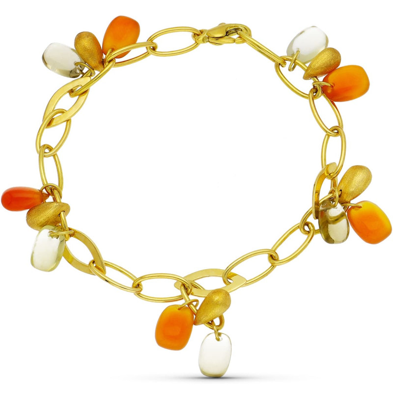 18K PULSERA ORO AMARILLO ESLABONES PIEDRAS COLOR ANCHO 6 MM LARGO 19.5 CM