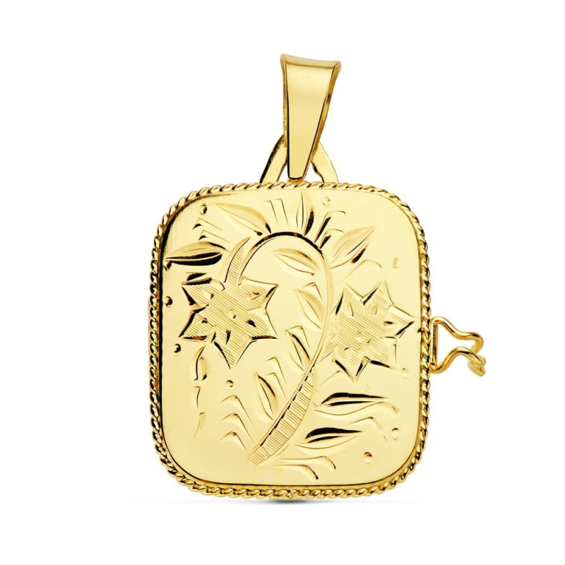 18K GUARDAPELO DIJE PORTAFOTOS ORO AMARILLO CUADRADO LABRADO. 21X18 MM