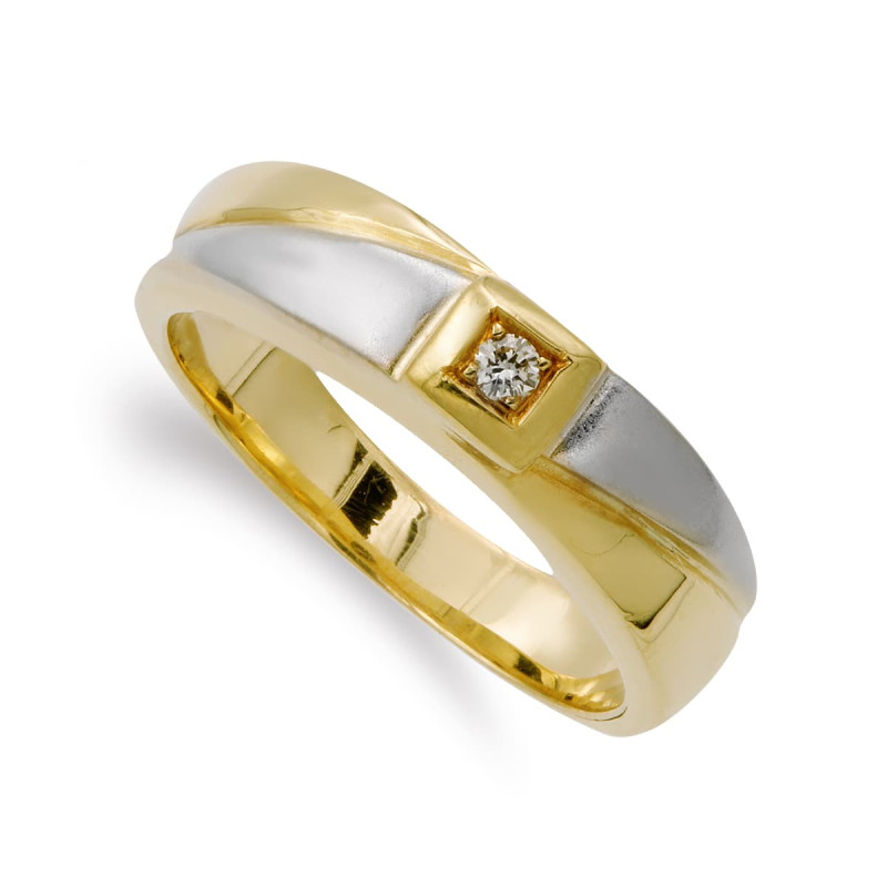 18K SORTIJA ORO BICOLOR DIAMANTE 0.030  QTS. ANCHO 5 MM