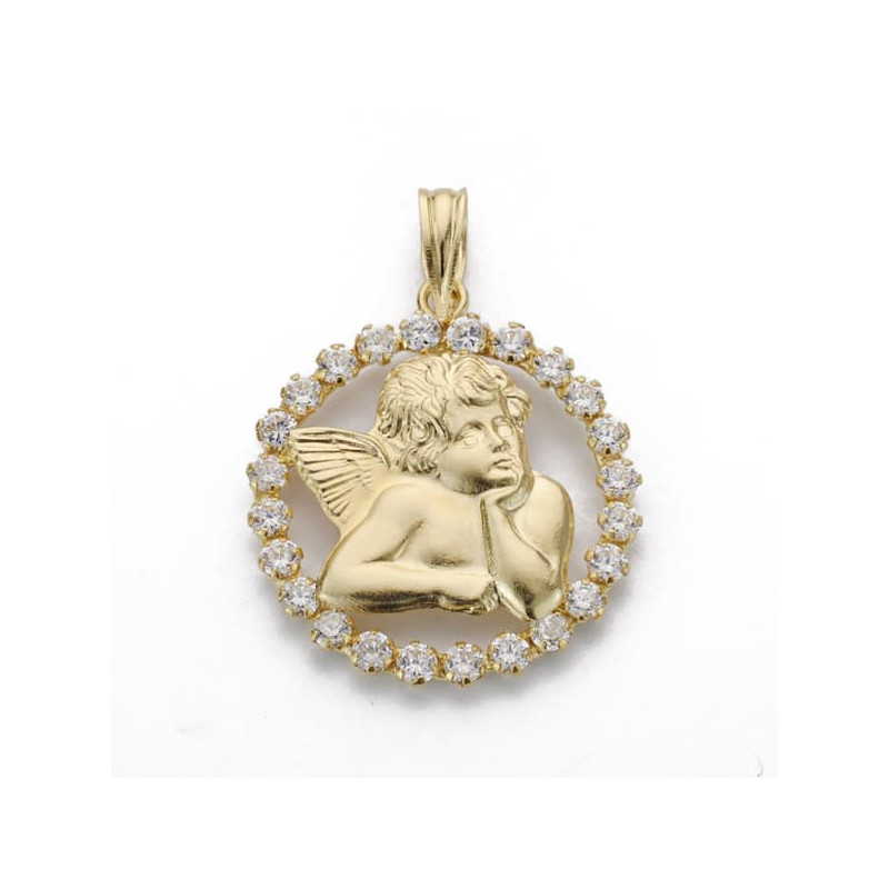 18K MEDALLA SILUETA ORO AMARILLO ANGEL CIRCONITA 19 MM