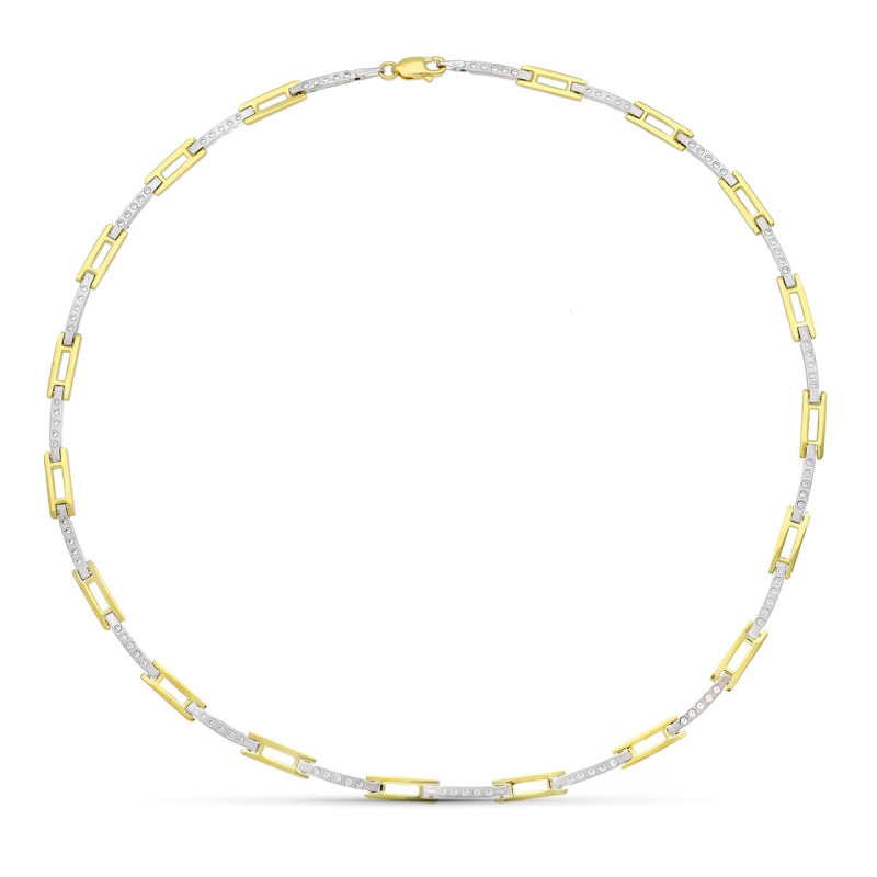 18K GARGANTILLA ORO BICOLOR CIRCONITA MATE Y BRILLO