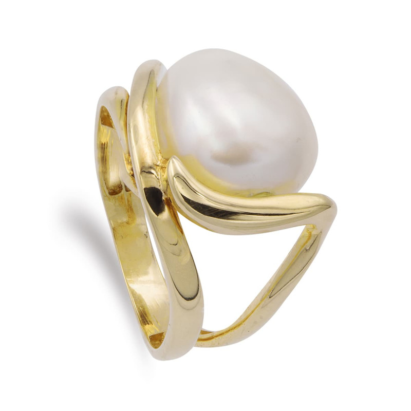 18K SORTIJA ORO AMARILLO MACIZA CON PERLA BARROCA 11 MM