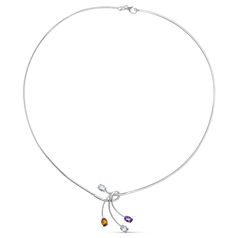 18K GARGANTILLA ORO BLANCO HILO Y MOTIVO PIEDRAS DE COLOR