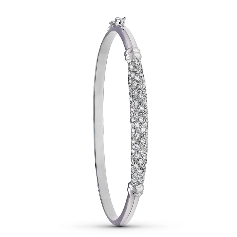 18K PULSERA ORO BLANCO MEDIA CAÑA CIRCONITAS