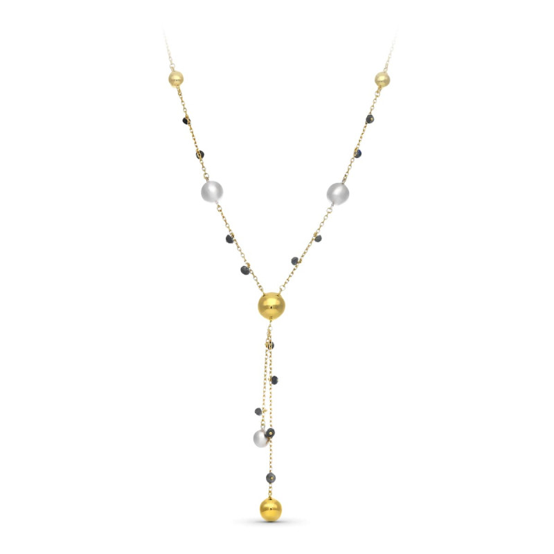 18K GARGANTILLA ORO BICOLOR BOLAS MATE Y BRILLO Y PIEDRAS