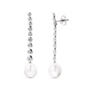 18K PENDIENTES ORO BLANCO LARGOS PERLA PERA Y CIRCONITA CIERRE PRESION