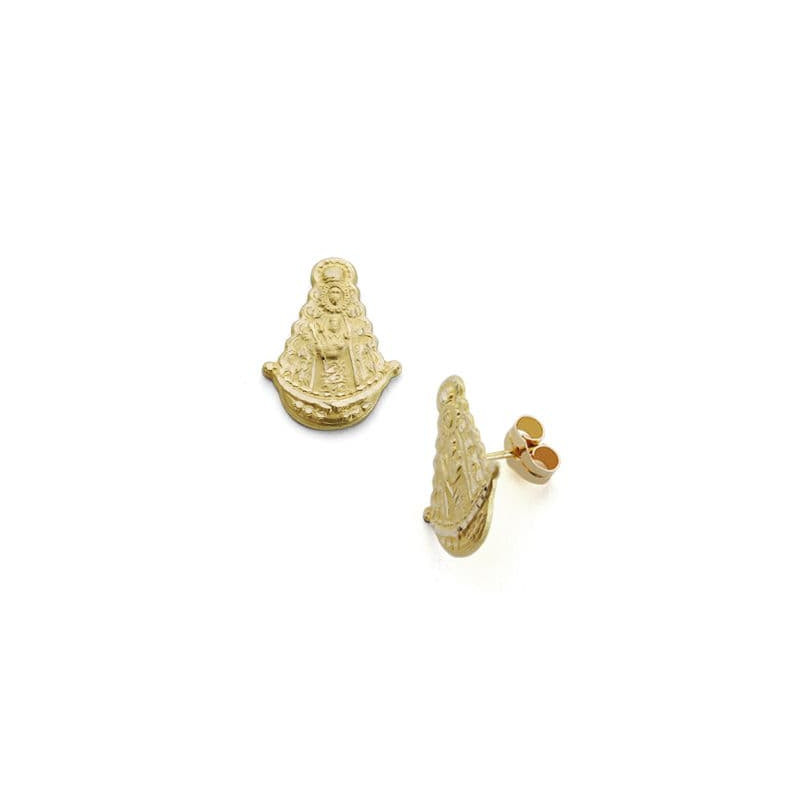 18K PENDIENTES ORO AMARILLO VIRGEN ROCIO SILUETA 17X13 MM CIERRE PRESION