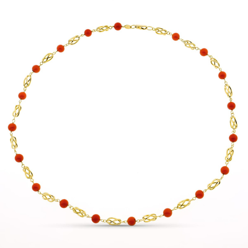 18K GARGANTILLA ORO AMARILLO JAULA CORAL FINO CERDEÑA 6 MM 50CM