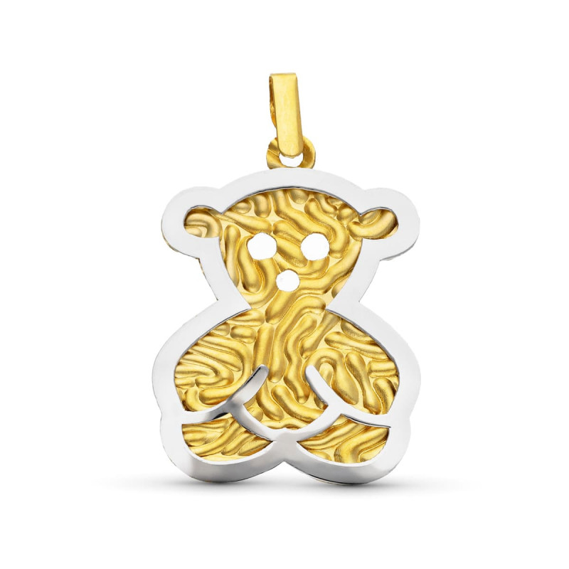 18K COLGANTE ORO BICOLOR OSO MATE Y BRILLO