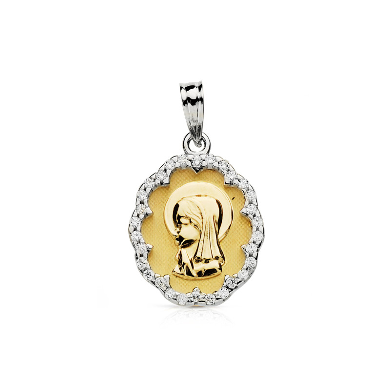 18K MEDALLA ORO AMARILLO VIRGEN NIÑA CIRCONITA 20X14 MM