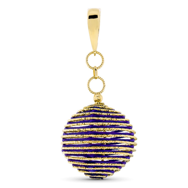 18K COLGANTE ORO AMARILLO BOLA HILOS MORADOS