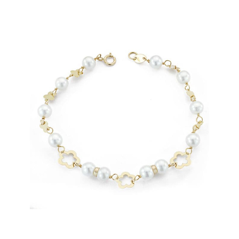 18K PULSERA COMUNION ORO AMARILLO PERLA 5.5 MM 17.5 MM