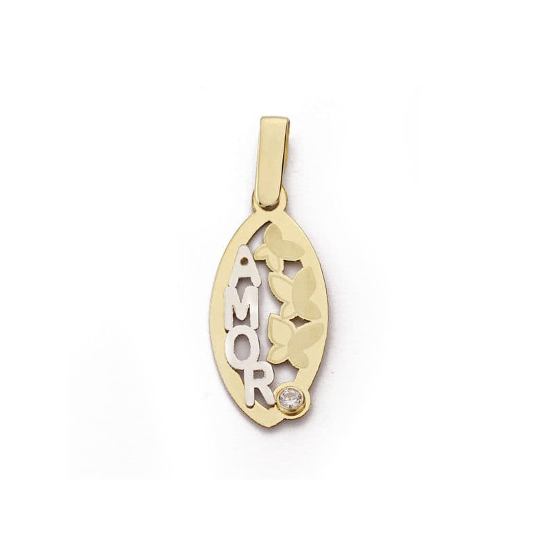 18K COLGANTE ORO AMARILLO AMOR MARIPOSAS. 22X10 MM