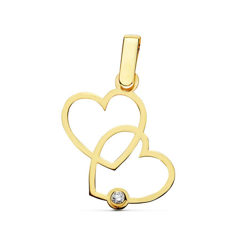 18K COLGANTE ORO AMARILLO 2 CORAZONES 17X15 MM