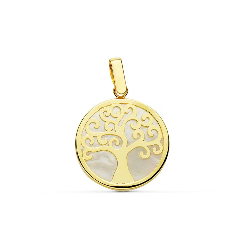 18K COLGANTE ORO AMARILLO NACAR ARBOL DE LA VIDA 18 MM