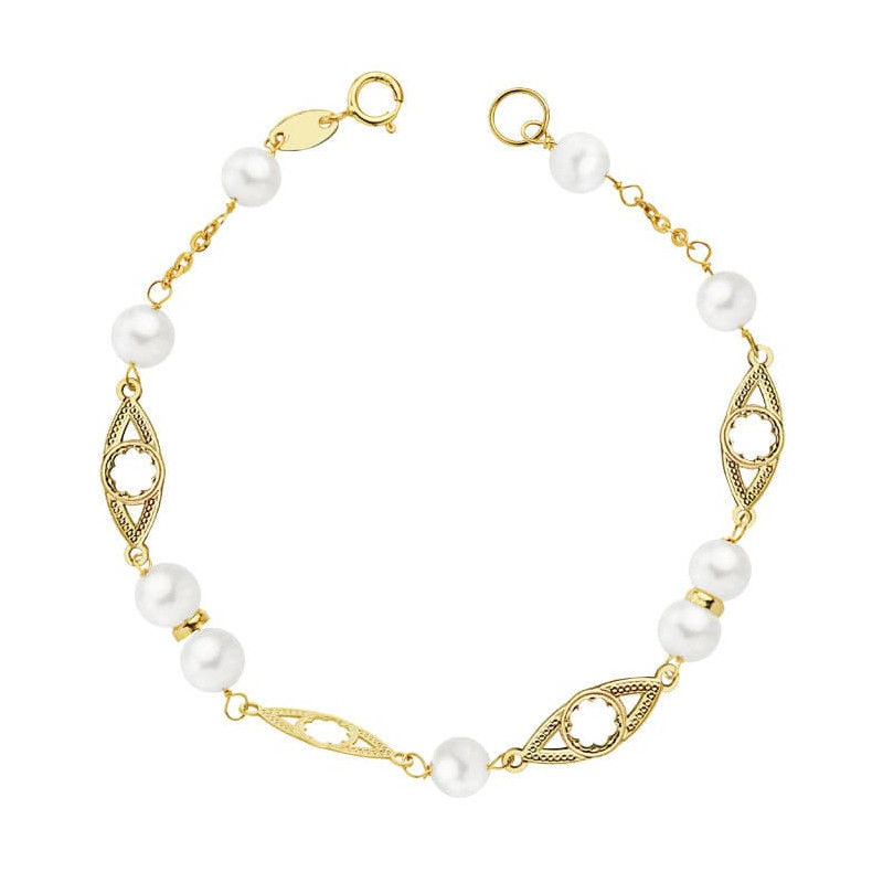 18K PULSERA ORO AMARILLO COMUNION PERLA 5 MM 17CM