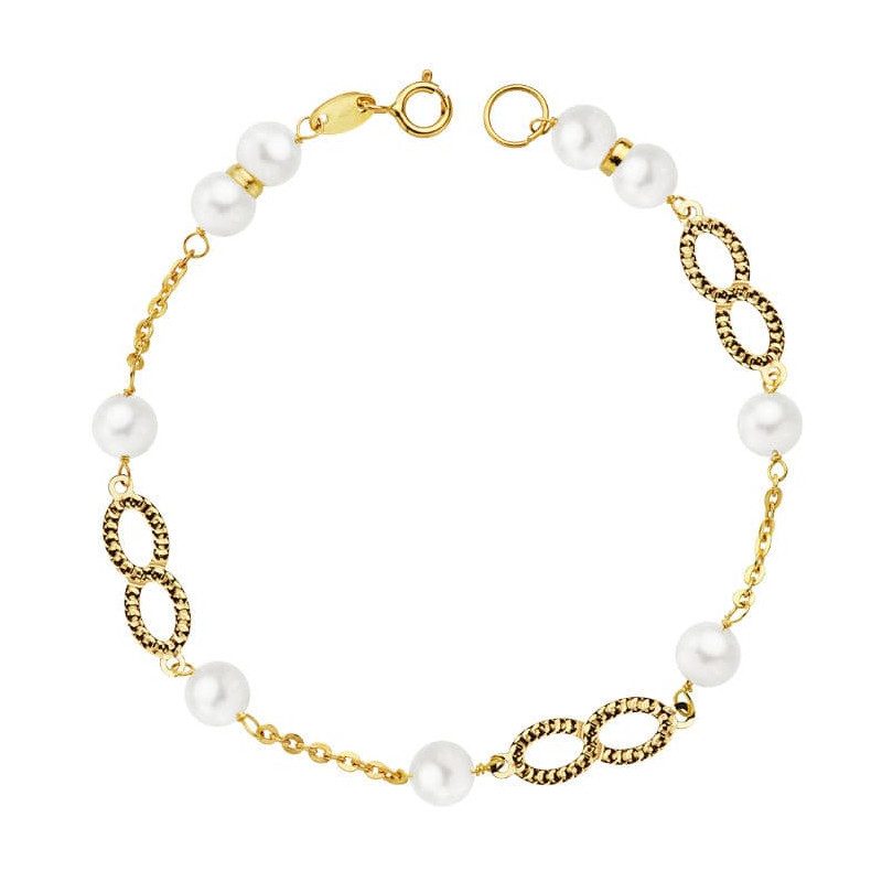 18K PULSERA ORO AMARILLO COMUNION PERLA 5.5 MM 18CM