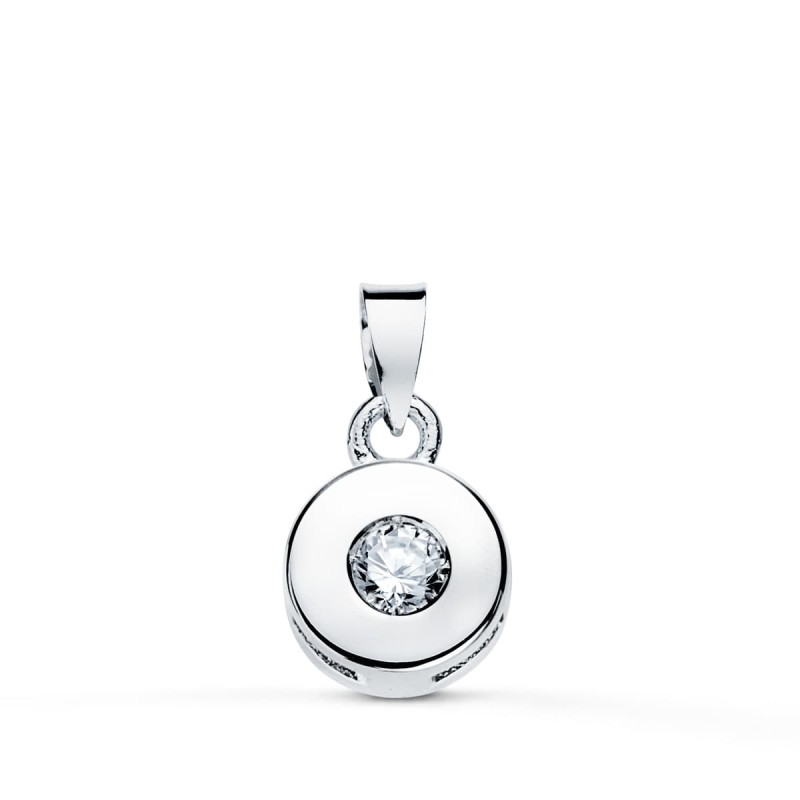 18K COLGANTE ORO BLANCO CHATON 6 MM DIAMANTE TALLA BRILLANTES 0,065 QTS SI-H