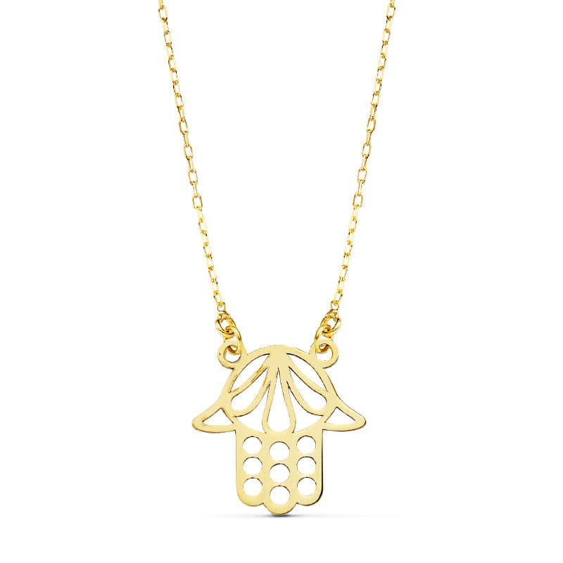18K COLLAR ORO AMARILLO MANO DE FATIMA 45CM 14X14 MM