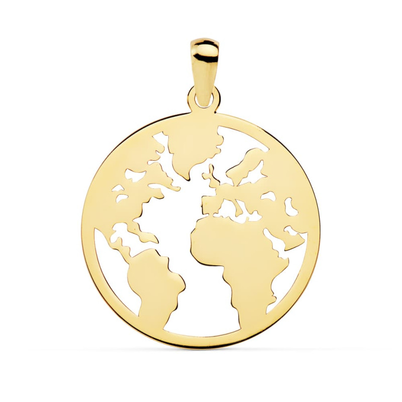 18K COLGANTE ORO AMARILLO MAPAMUNDI CALADO 20 MM