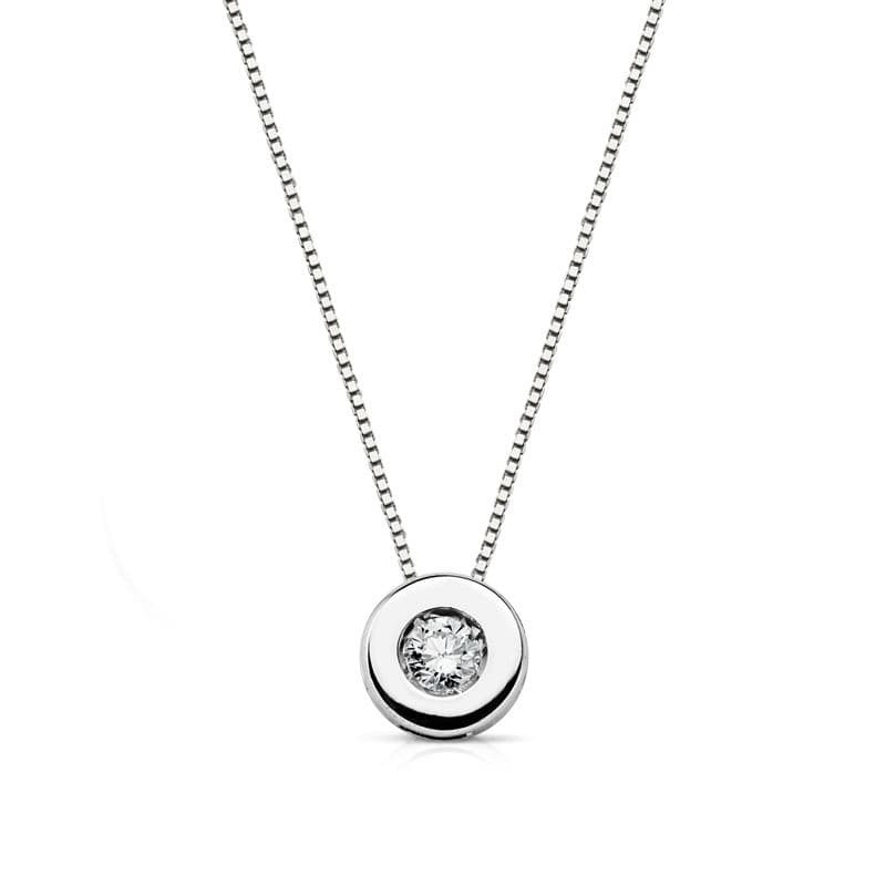 18K GARGANTILLA ORO BLANCO CHATON 6MM  DIAMANTE DE LABORATORIO 0,080 QTS. H-SI CADENA 42CM