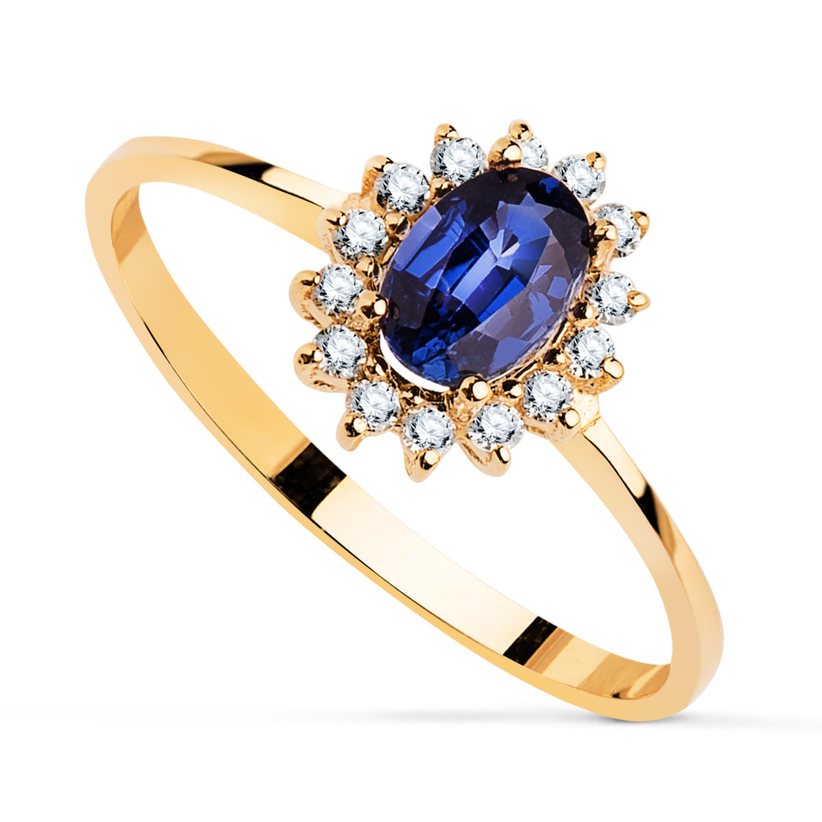 18K SORTIJA ORO AMARILLO ZAFIRO DIFUSION 6x4 MM 0,62 QTS. DIAMANTES LABORATORIO 0,140 QTS. VS2-G 9, 5X8 MM