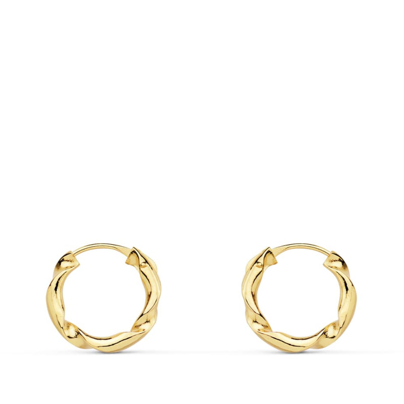 18K AROS ORO AMARILLO HUECOS RETORCIDOS. 12X2 MM