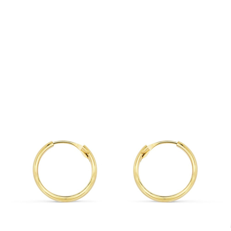 18K AROS HUECOS ORO AMARILLO MEDIA CAÑA LIGEROS.14X3 MM