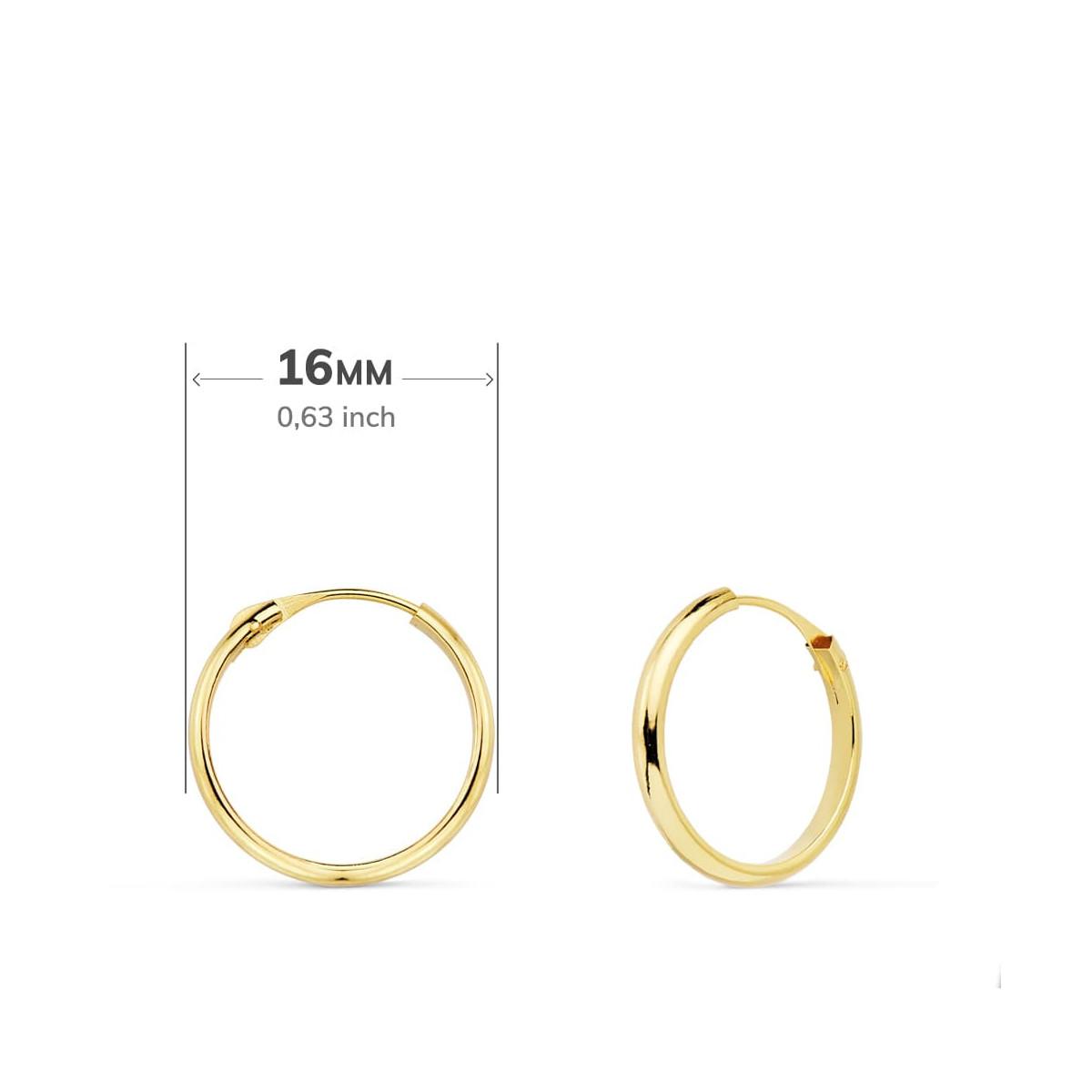 18K AROS ORO AMARILLO MEDIA CAÑA LISOS LIGEROS. 16X2 MM