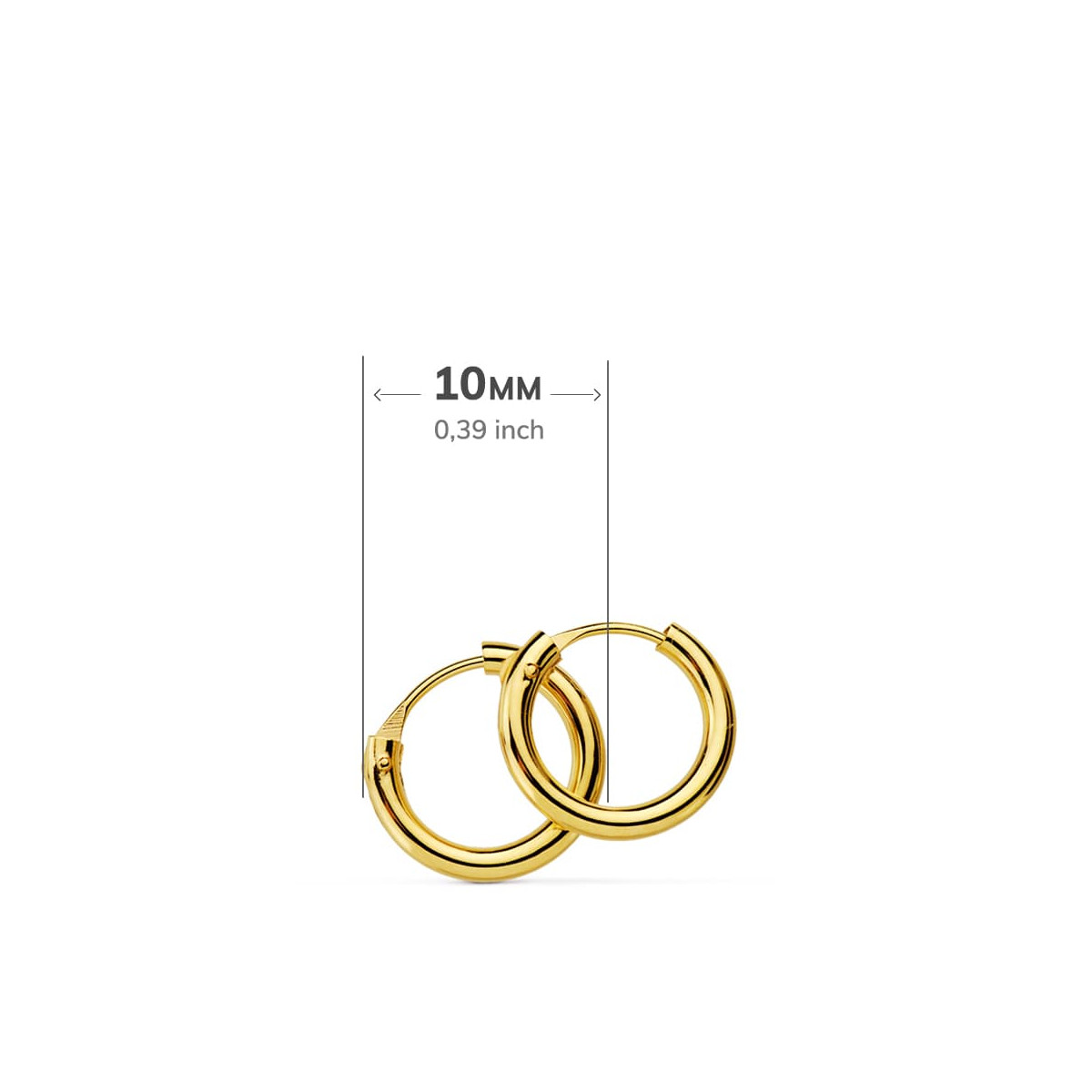 18K PENDIENTES AROS REDONDOS LISOS LIGEROS ORO AMARILLO 10X1.50 MM