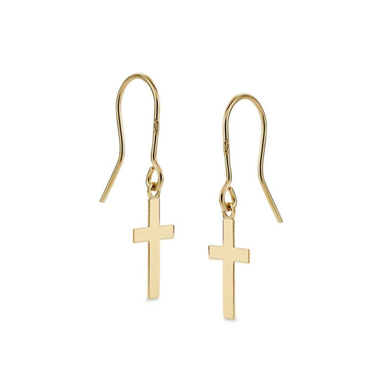 18K PENDIENTES CRUZ LISA ORO AMARILO 12 X 7 MM