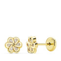 18K PENDIENTES ORO AMARILLO FLOR NACAR 6X6 MM CIERRE TUERCA