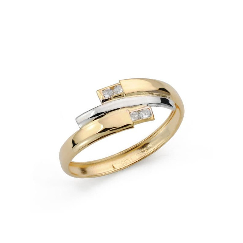 18K SORTIJA ORO BICOLOR CON TRES BANDAS Y CIRCONITAS. ANCHO: 7.5 MM