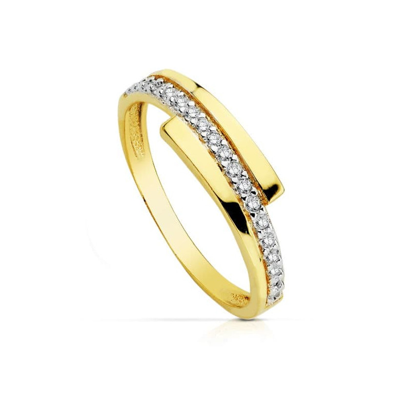 18K SORTIJA ORO BICOLOR CRUZADA CON CIRCONITA. ANCHO: 2 MM
