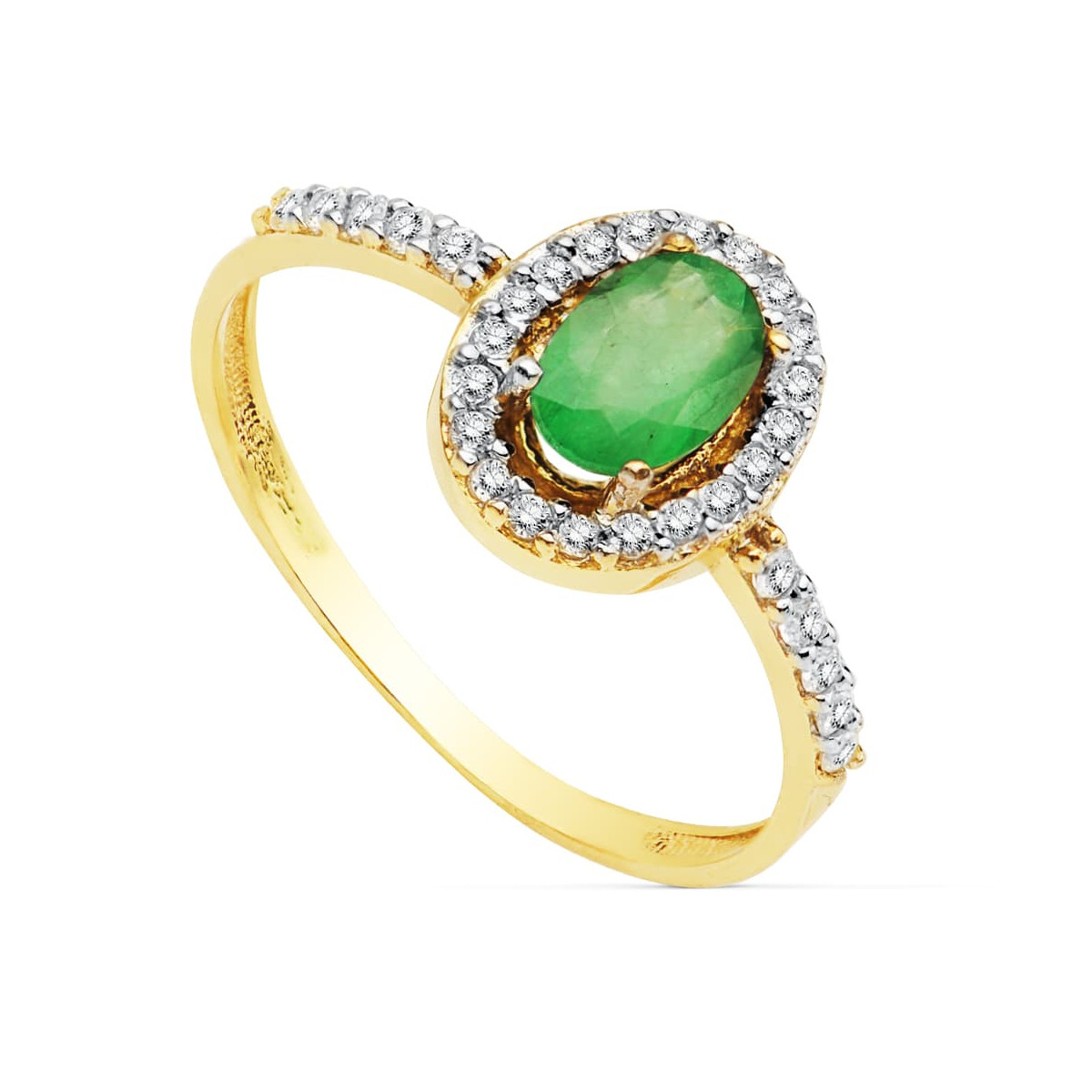 18K SORTIJA ORO BICOLOR CON CIRCONITA Y ESMERALDA DE 6X4 MM