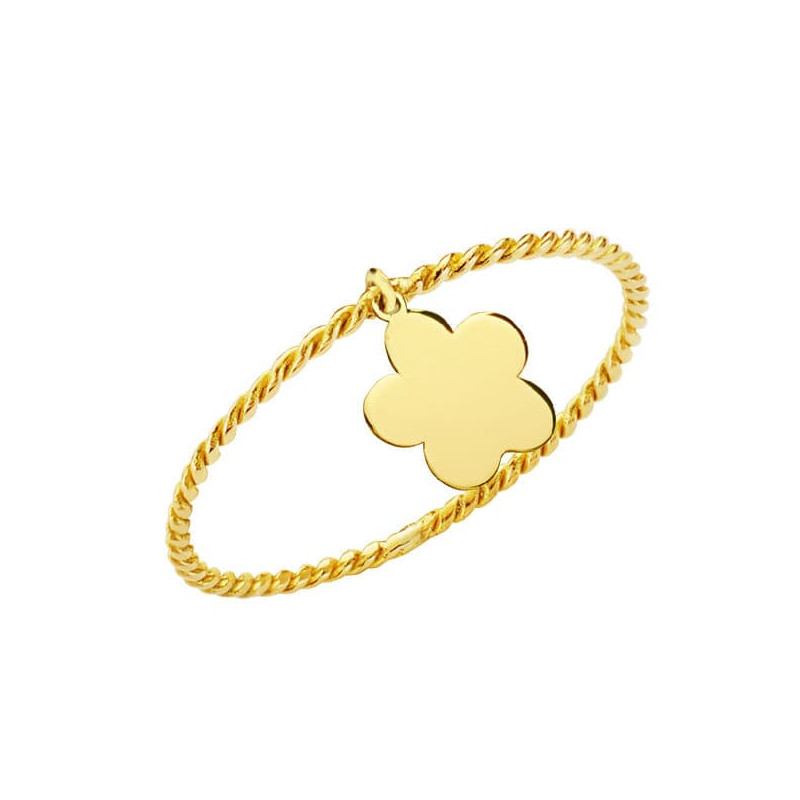 18K SORTIJA ORO AMARILLO CUERPO FINO RIZADO Y COLGANTE FLOR. ANCHO: 0.5 MM