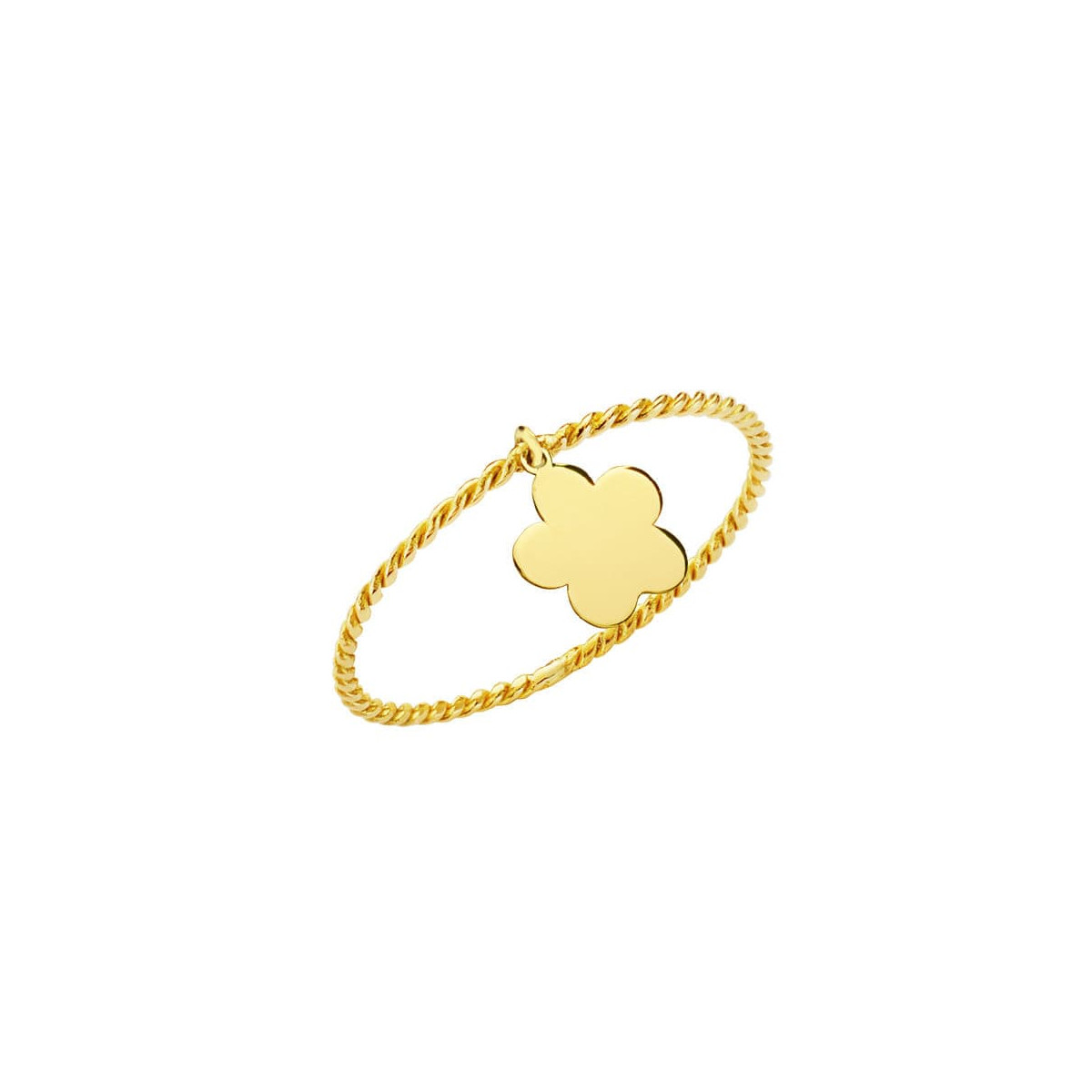 18K SORTIJA ORO AMARILLO CUERPO FINO RIZADO Y COLGANTE FLOR. ANCHO: 0.5 MM