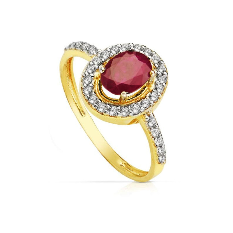 18K SORTIJA ORO BICOLOR OVAL CON CIRCONITA Y RUBI 7X5 MM.