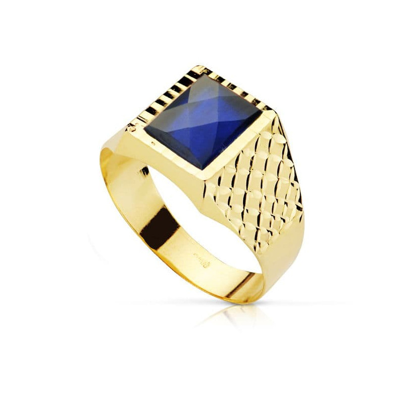 18K SELLO ORO AMARILLO CABALLERO PIEDRA ZAFIRO SPINEL 10X8 MM