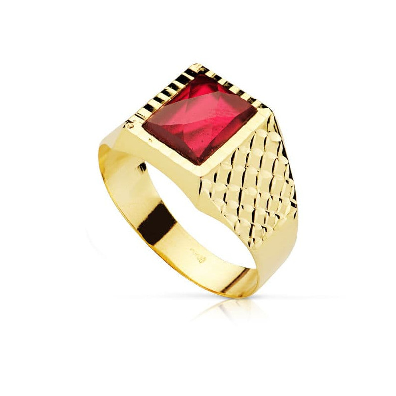 18K SELLO ORO AMARILLO CABALLERO PIEDRA RUBI SPINEL 10X8 MM