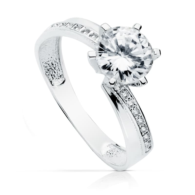 18K SOLITARIO ORO BLANCO CON CIRCONITA Y 6 GARRAS CON CIRCONITA DE 7MM