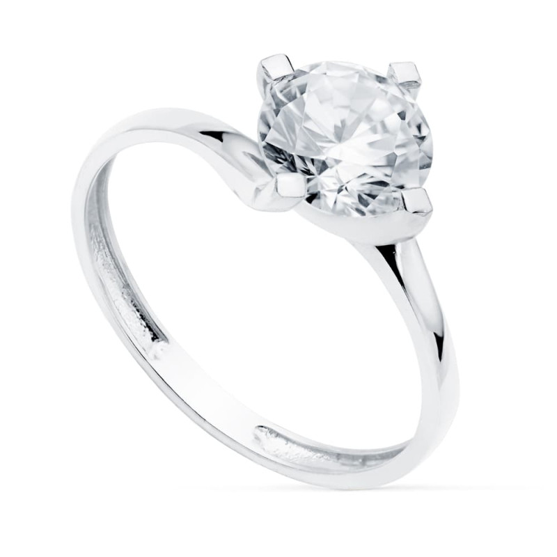 18K SOLITARIO ORO BLANCO CON 4 GARRAS Y CIRCONITA DE 7 MM