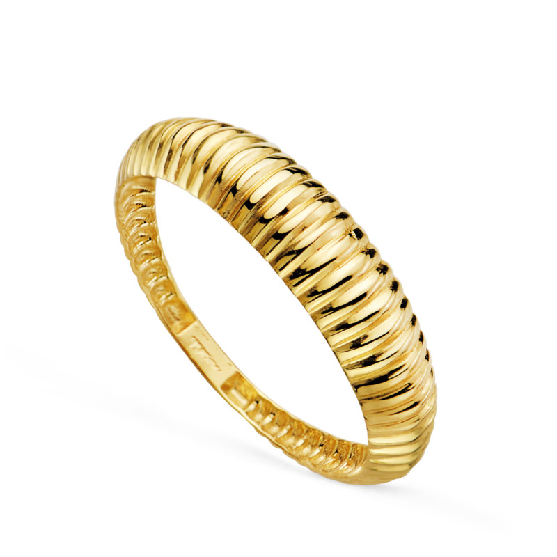 18K SORTIJA ORO AMARILLO LISA GALLONES EN DISMINUCION. ANCHO: 5 MM