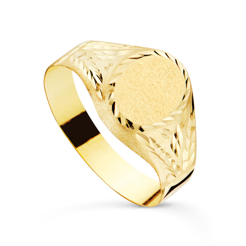18K SELLO ORO AMARILLO CADETE HUECO. ZONA GRABADO OVAL: 9 X 7 MM