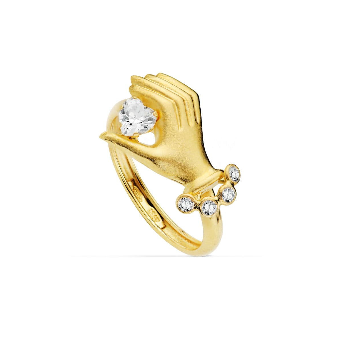18K SORTIJA ORO AMARILLO MANO CON PIEDRA CORAZON