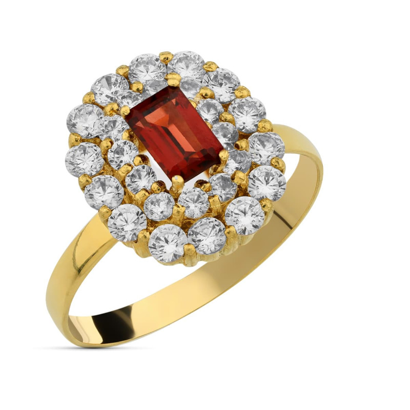 18K SORTIJA ORO AMARILLO CIRCONITA Y GRANATE 6X4 MM