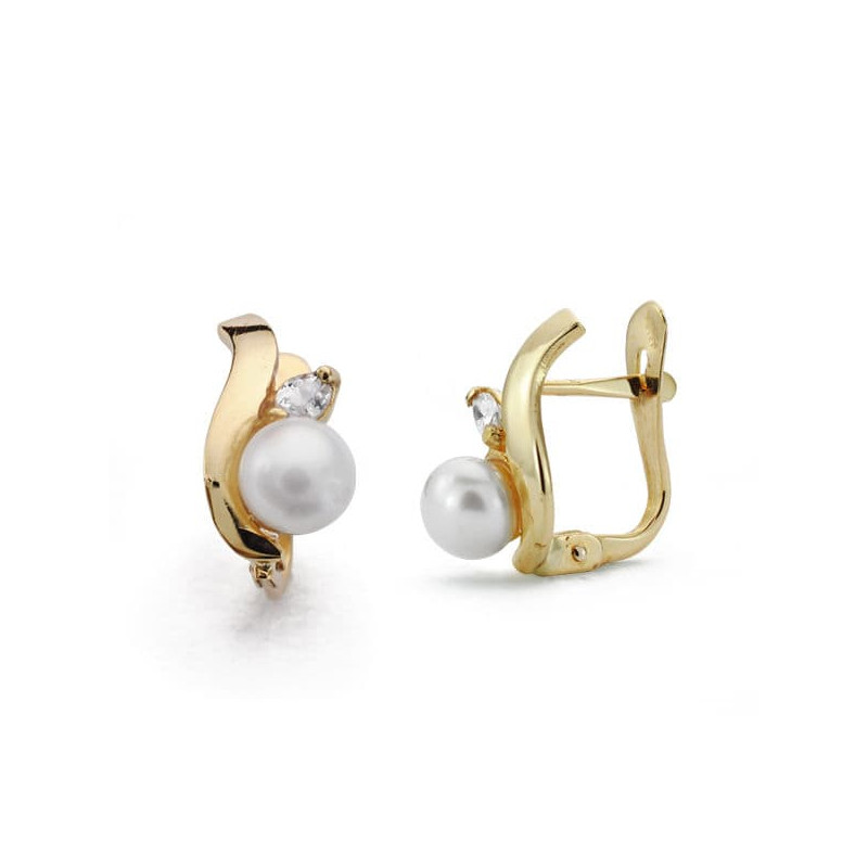 18K PENDIENTES ORO AMARILLO COMUNION PERLA 12X6 MM CIERRE CATALAN