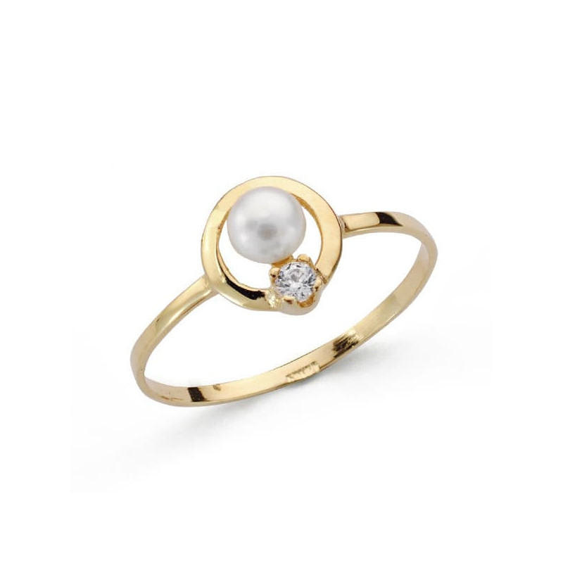18K SORTIJA ORO AMARILLO COMUNION PERLA Y CIRCONITA