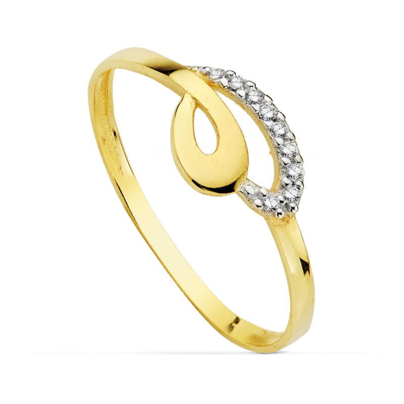 18K SORTIJA ORO BICOLOR MOTIVO CALADO CON CIRCONITAS. ANCHO: 6,5 MM